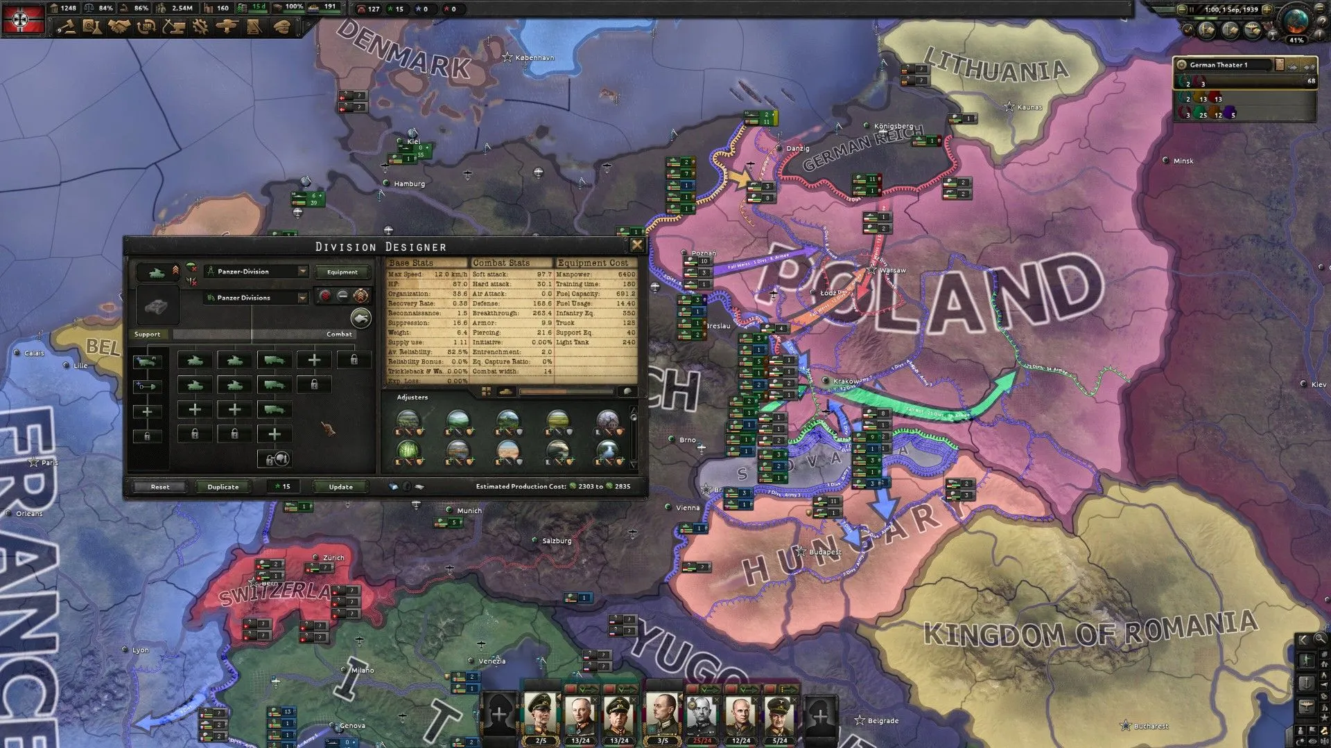 Người chơi ra lệnh cho các đơn vị quân trên bản đồ thế giới trong Hearts of Iron IV, mô phỏng Thế chiến 2