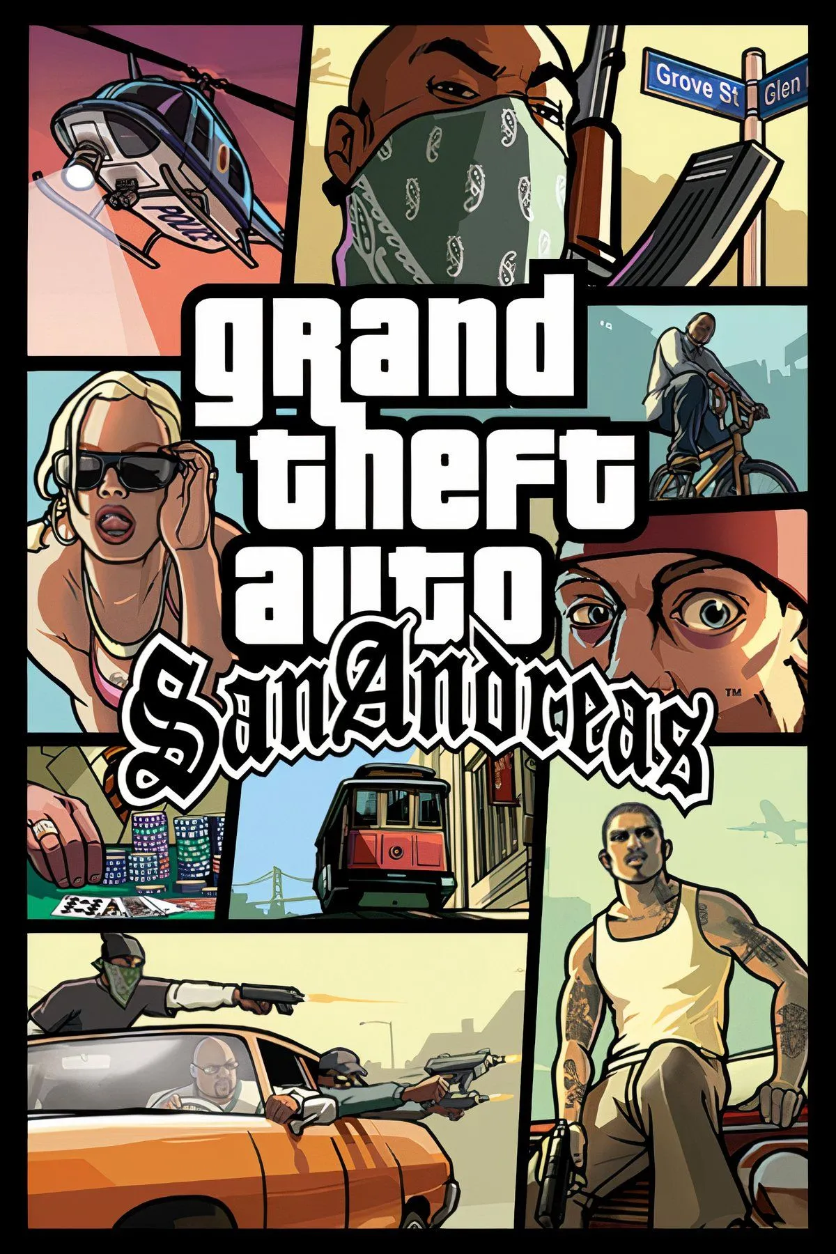 Nhân vật chính CJ và khung cảnh thành phố trong Grand Theft Auto: San Andreas