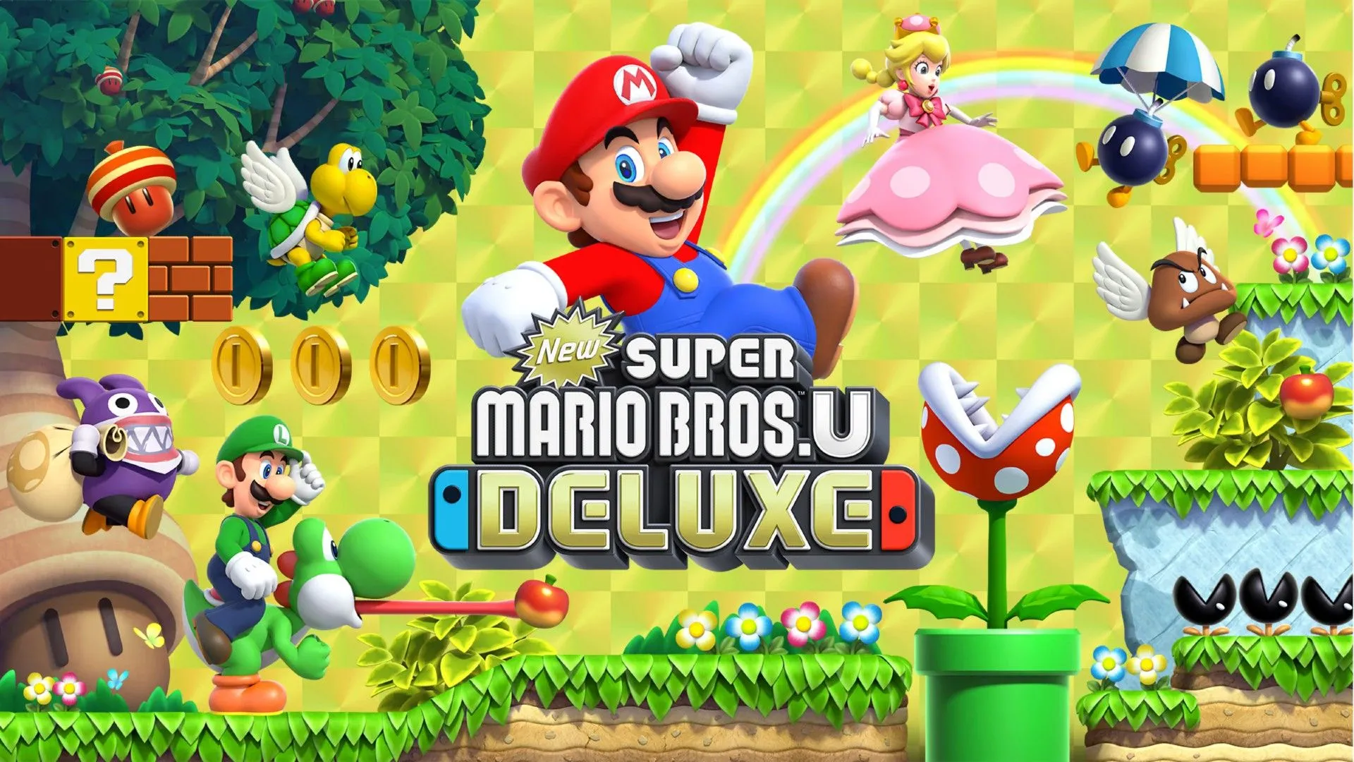 Nhân vật Mario trong game Super Mario Bros nhảy qua nền tảng
