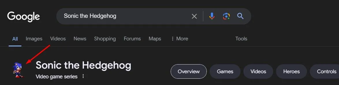Nhân vật Sonic the Hedgehog xuất hiện và hoạt ảnh trên trang tìm kiếm Google.