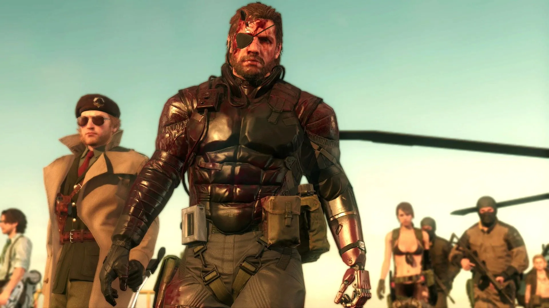 Nhóm lính và các nhân vật chính trong Metal Gear Solid V Phantom Pains thảo luận trước màn hình
