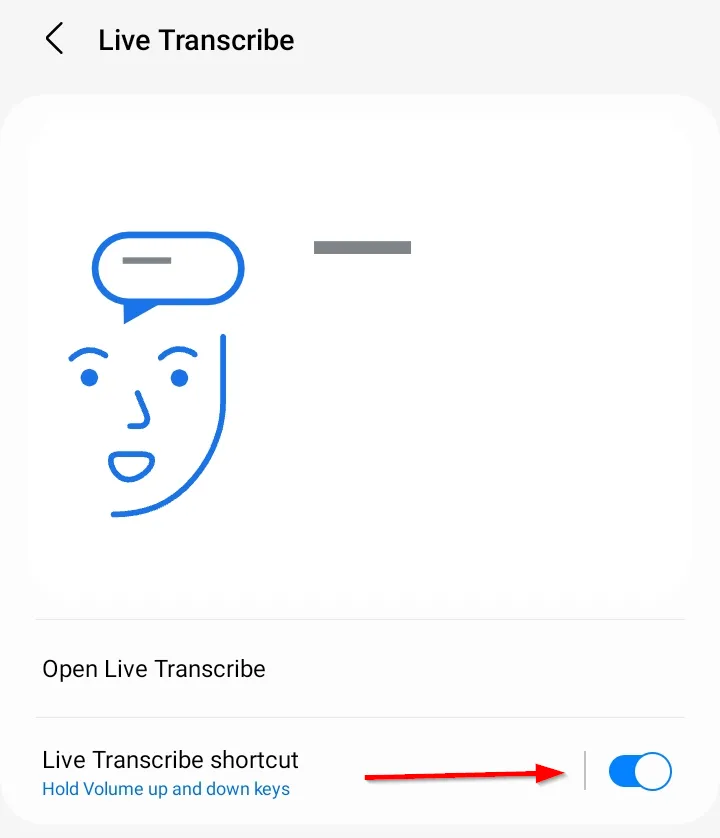 Nút bật/tắt lối tắt Live Transcribe và tùy chọn tùy chỉnh lối tắt