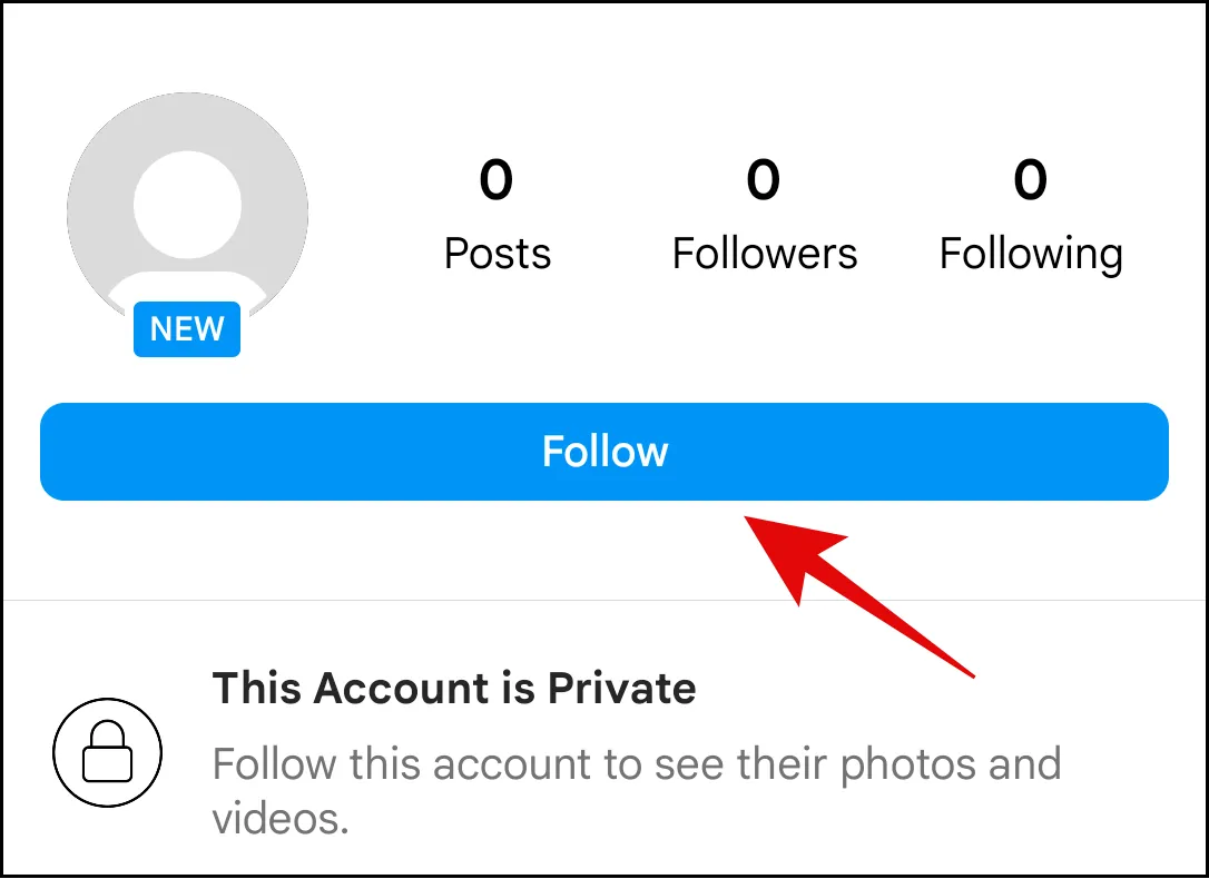 Nút Theo dõi trên trang cá nhân Instagram để nhắn tin tài khoản riêng tư