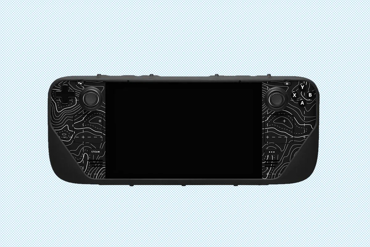 Ốp lưng dBrand Steam Deck phiên bản Area 51 gắn trên Steam Deck.