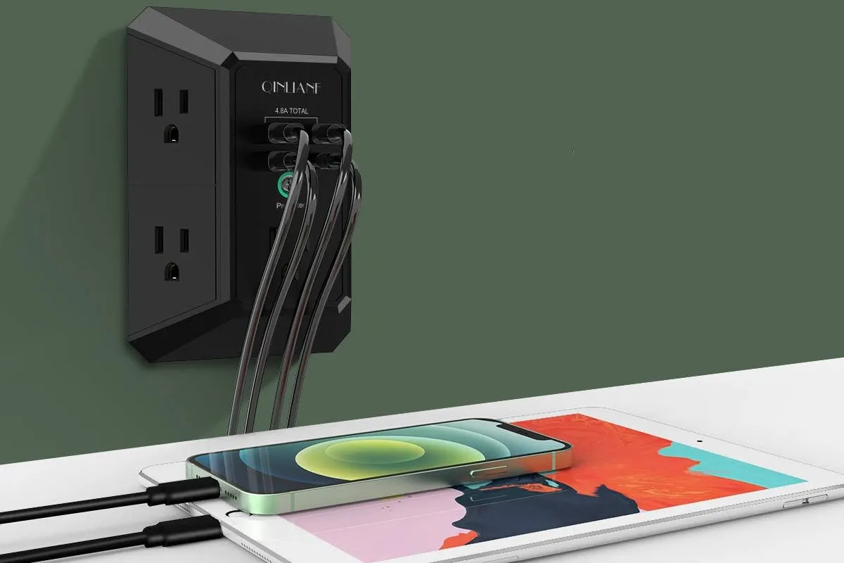 Qinlianf Wall-Mount Surge Protector gắn tường đa năng với 5 ổ cắm AC và 4 cổng USB