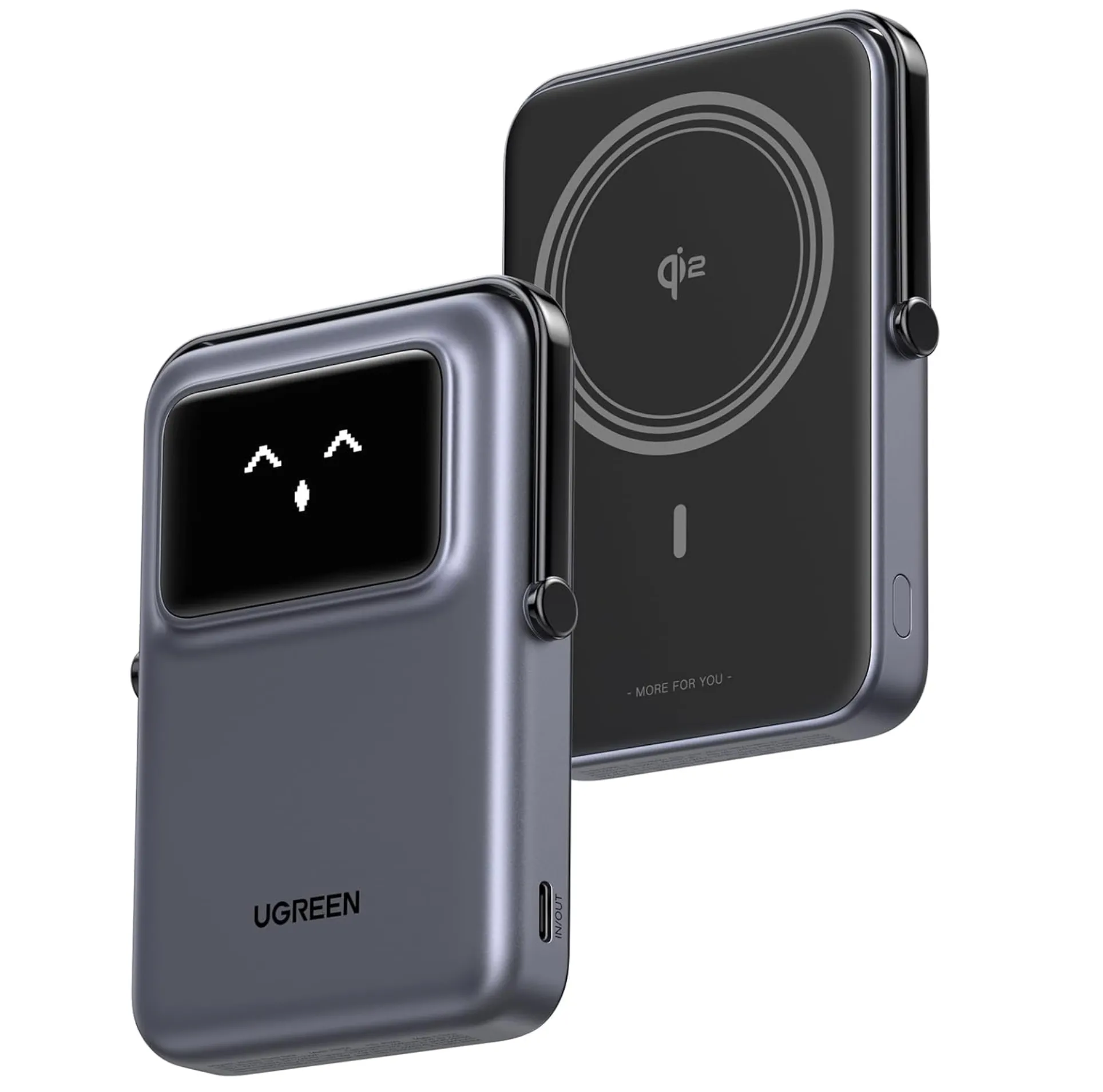 Sạc dự phòng không dây từ tính Ugreen Uno 10000mAh 15W, minh họa cho phụ kiện pin gắn ngoài dùng cho thiết bị di động.