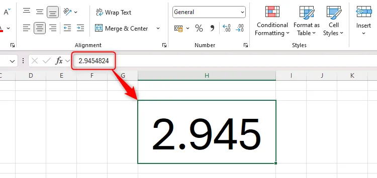 Số thập phân dài được làm tròn khi áp dụng định dạng General trong Excel