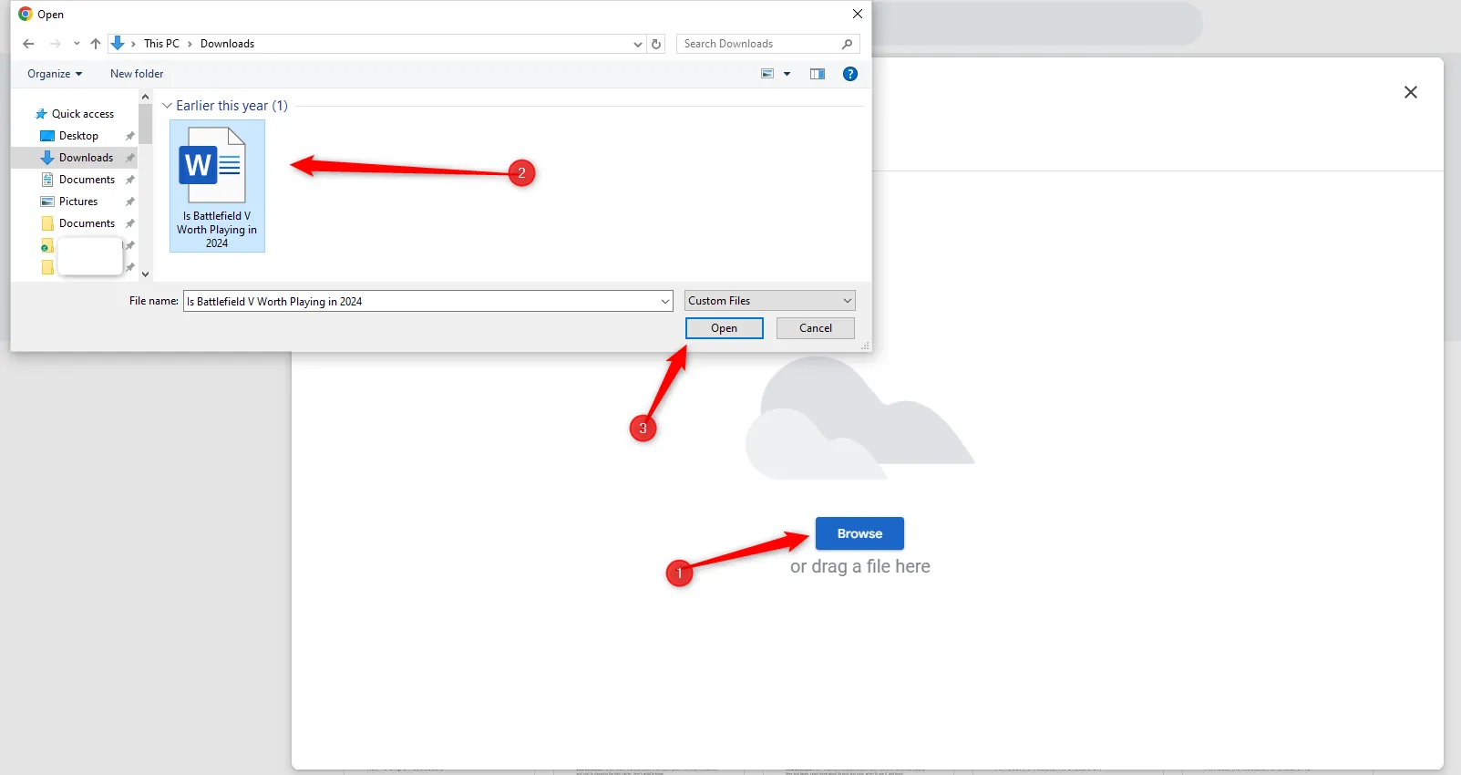 Tải tài liệu Microsoft Word lên Google Docs bằng cách duyệt hoặc kéo thả
