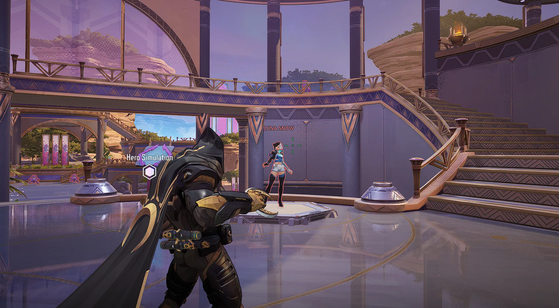 Tâm ngắm màu xanh nổi bật trong game, cho thấy tầm quan trọng của việc tùy chỉnh crosshair để aim hiệu quả.