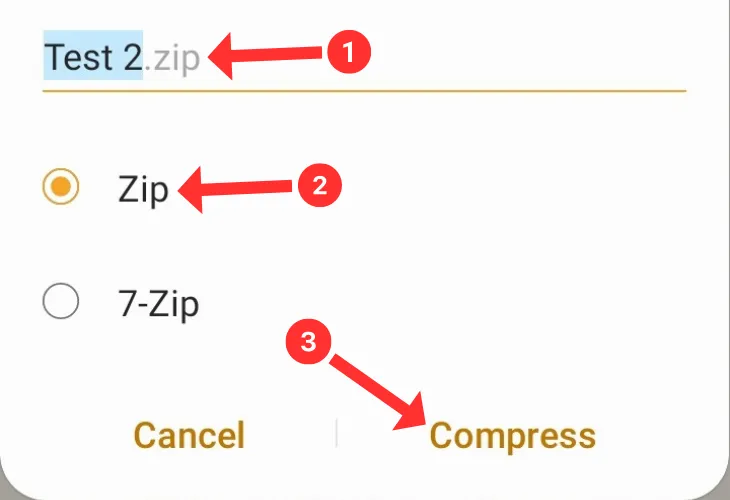 Tạo tệp ZIP trong ứng dụng Tệp của tôi với các mũi tên chỉ vào các bước cần thiết