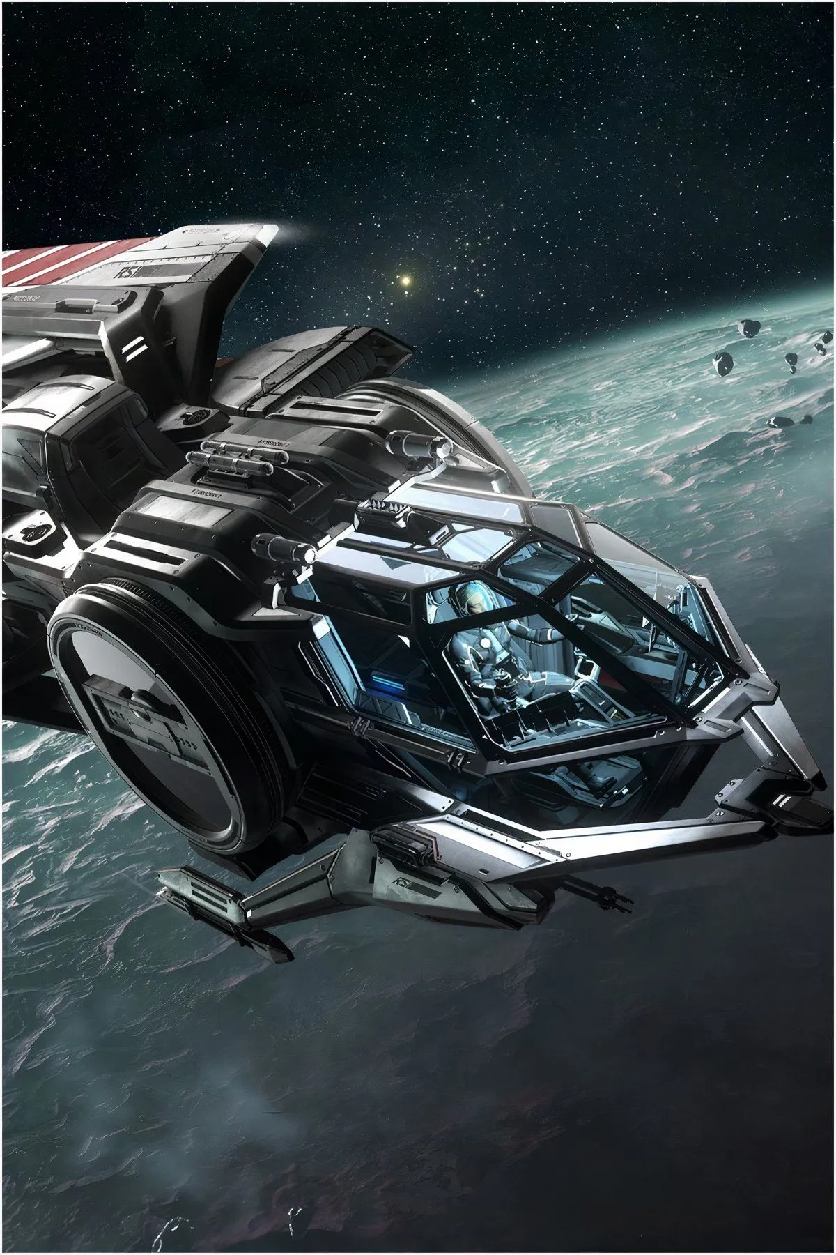 Tàu vũ trụ khổng lồ và cảnh quan thiên hà trong Star Citizen, thể hiện đồ họa chi tiết
