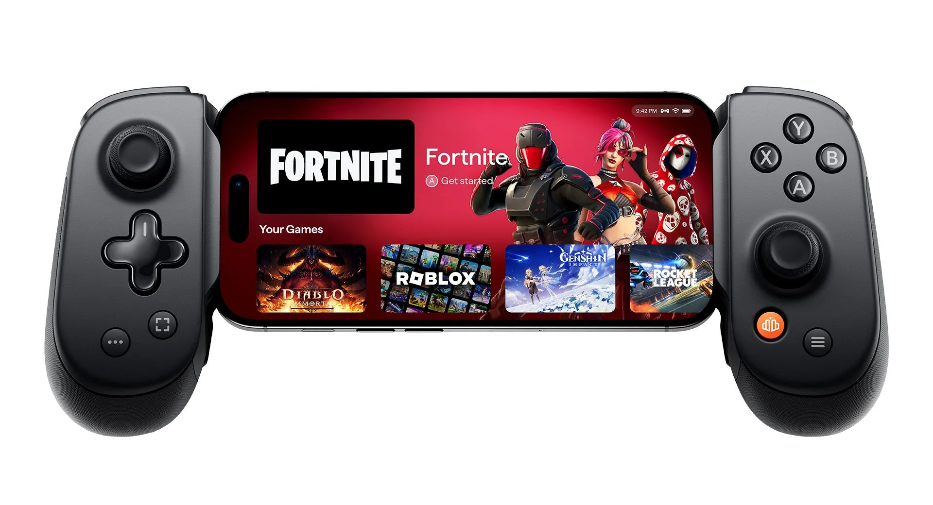 Tay cầm chơi game Backbone Pro với thiết kế công thái học, cần điều khiển kích thước đầy đủ và các nút bấm sau có thể tùy chỉnh