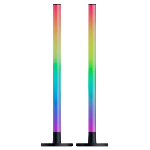 Thanh đèn Razer Aether Standing Light Bars trên bàn gaming với ánh sáng rực rỡ