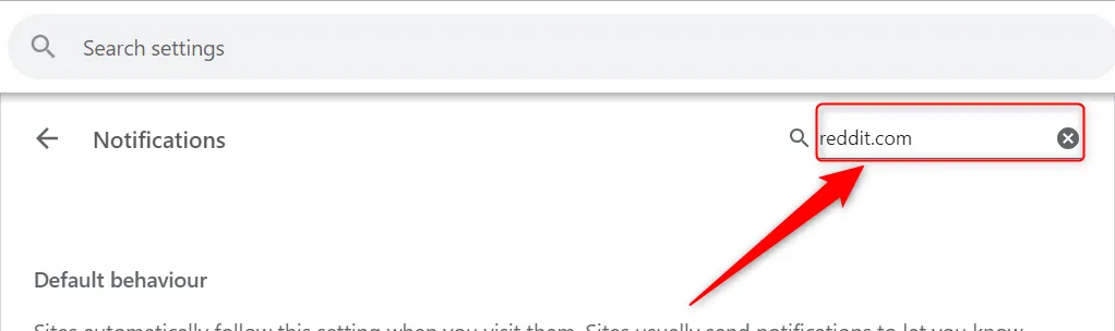 Thanh tìm kiếm trong cài đặt thông báo của Chrome