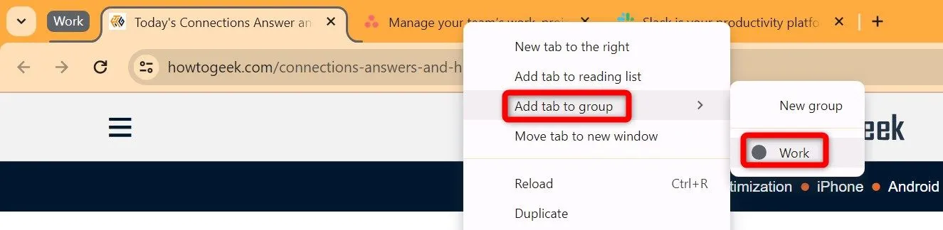 Thêm một tab hiện có vào nhóm tab đã tạo sẵn trên Chrome