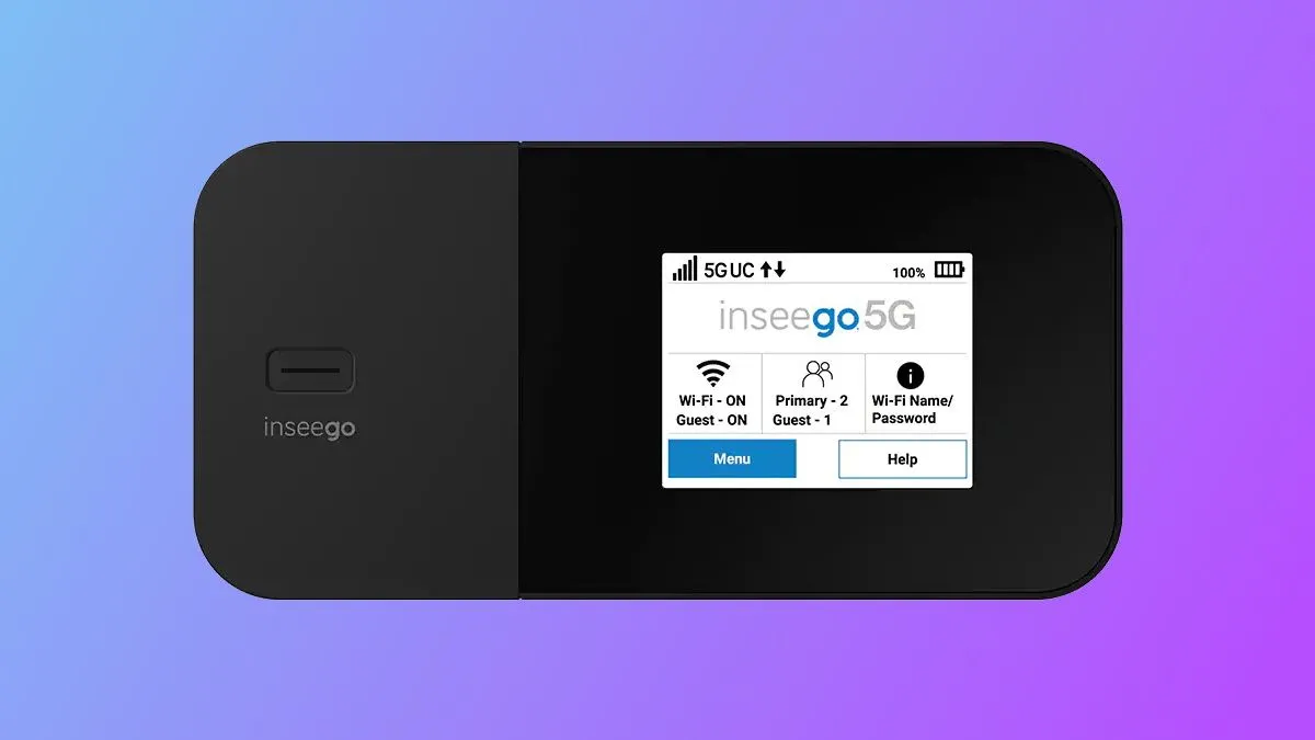 Thiết bị phát WiFi Inseego MiFi X Pro 5G trên nền gradient xanh tím
