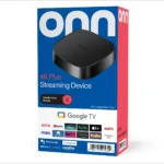 Thiết bị stream Onn 4K Plus Google TV Box và điều khiển từ xa hỗ trợ giọng nói