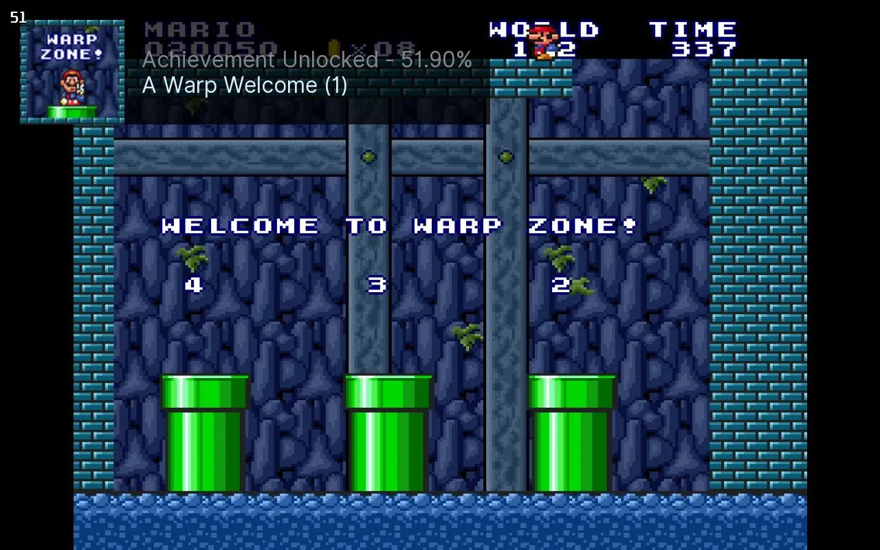 Thông báo thành tựu đã mở khóa trong game Super Mario All-Stars trên RetroAchievements