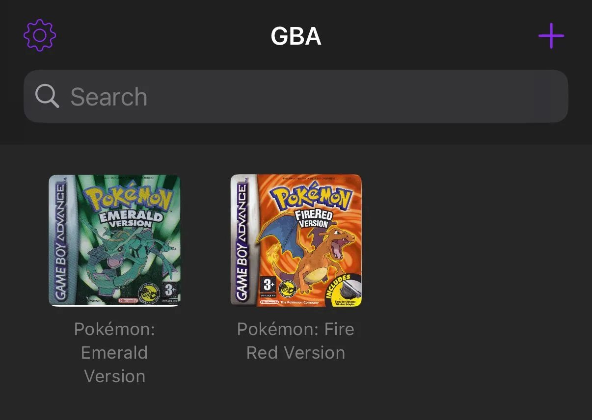 Thư viện game Pokémon trong giả lập Delta sau khi tải ROM thành công trên điện thoại.