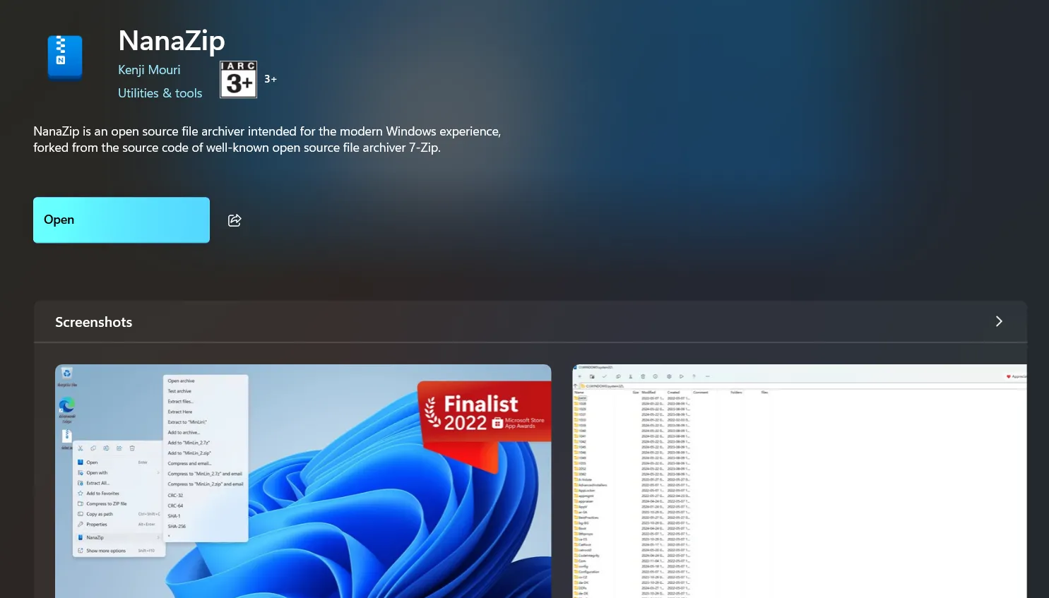 Tìm kiếm và cài đặt NanaZip từ ứng dụng Microsoft Store trên Windows