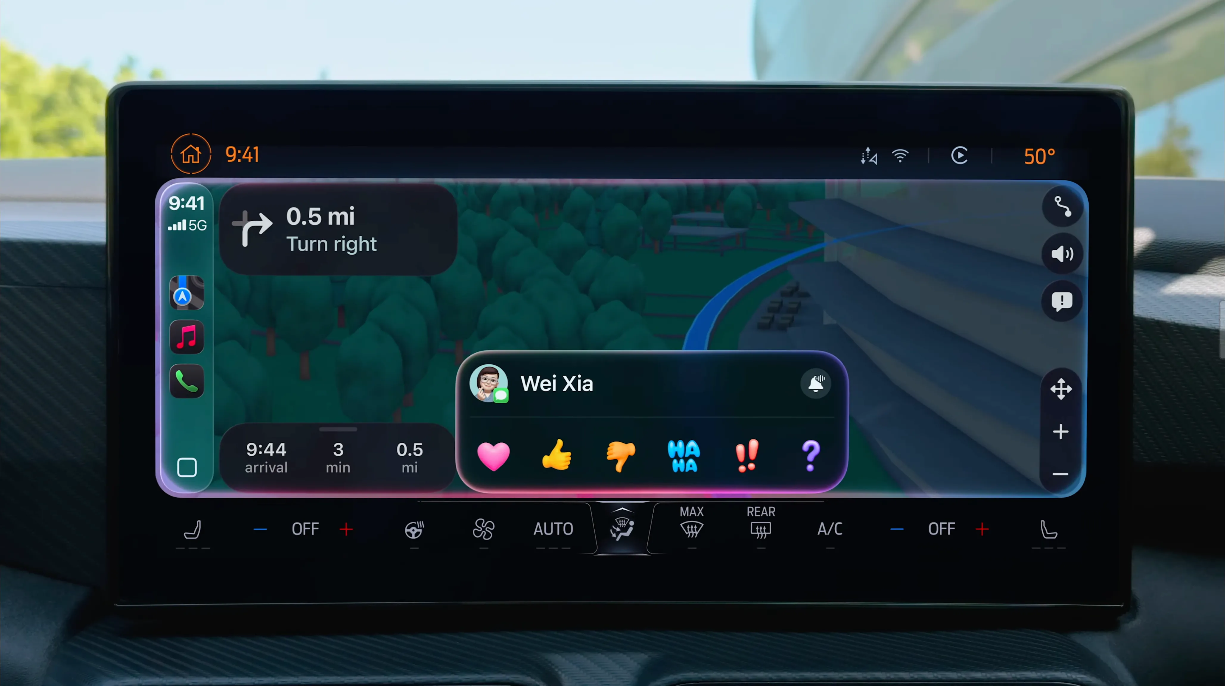 Tính năng Tapbacks (phản hồi nhanh) trong ứng dụng Tin nhắn của CarPlay trên iOS 26.