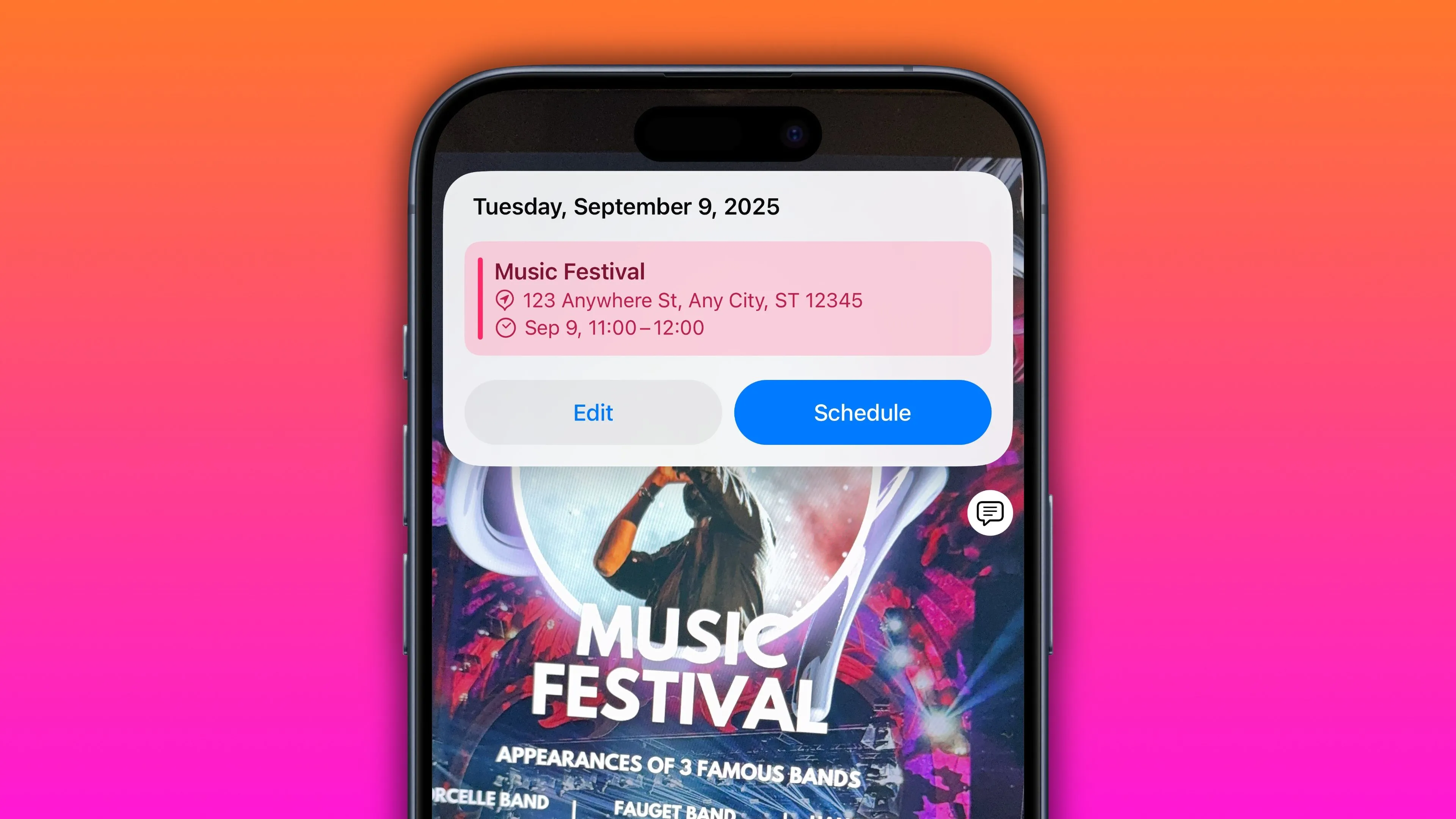 Tính năng Visual Intelligence trên iPhone nhận diện thông tin sự kiện từ poster ca nhạc và đề xuất thêm vào lịch, một cải tiến mới trong iOS 18.3.