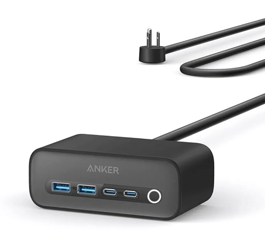 Trạm sạc Anker Nano 7-in-1 100W với 2 cổng USB-C, 2 cổng USB-A và 3 ổ cắm AC chống sét lan truyền