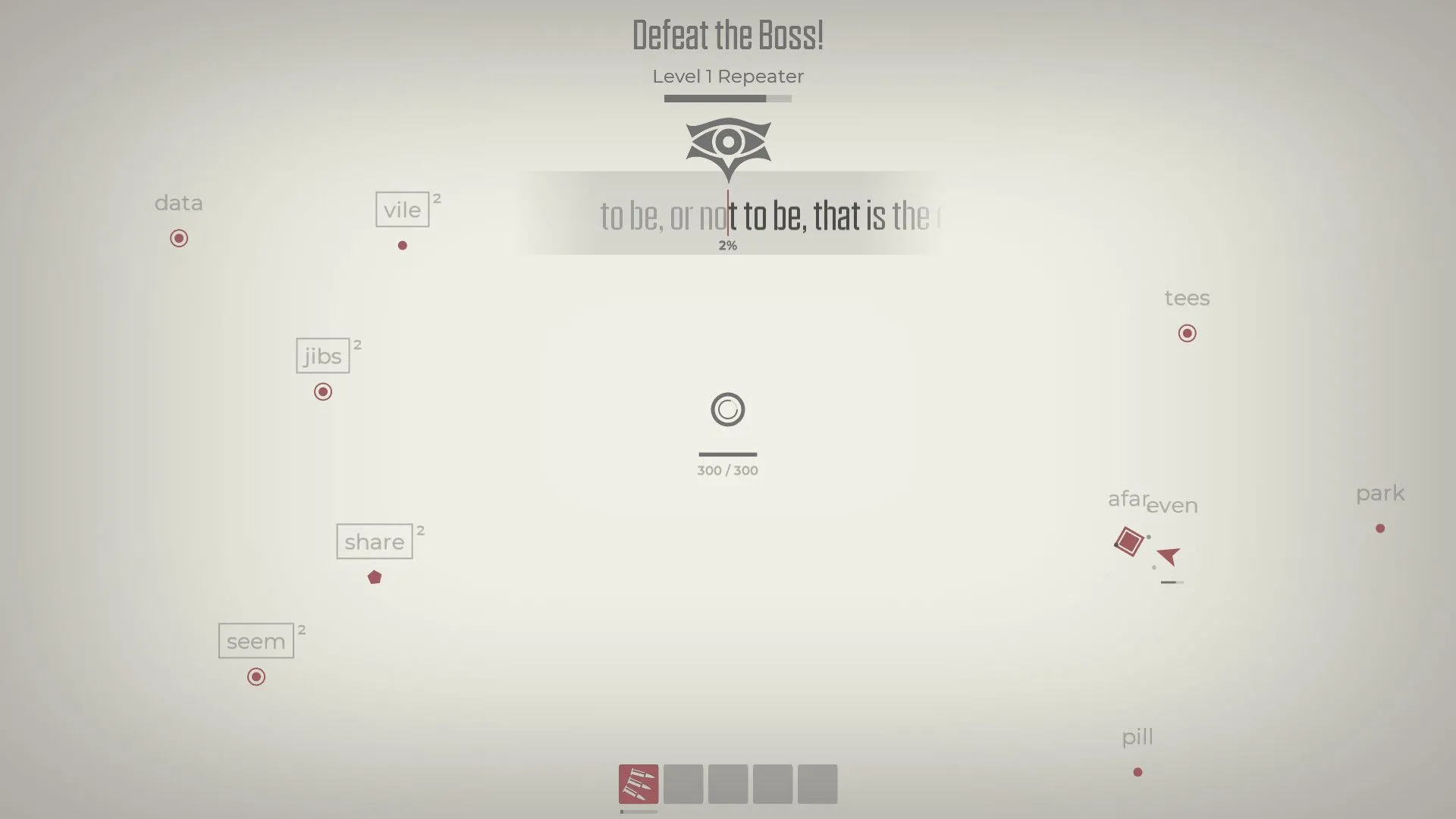 Trận đấu boss đầy kịch tính trong game Glyphica: Typing Survival, nơi người chơi gõ phím để tấn công.