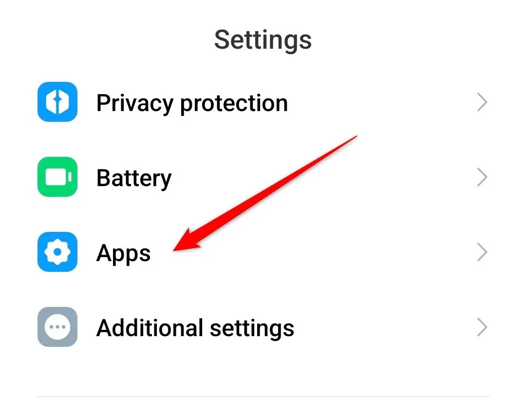 Trang Cài đặt trên Android với tùy chọn Ứng dụng