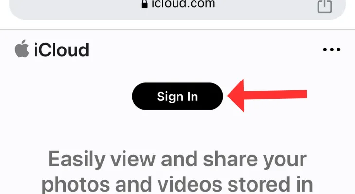 Trình duyệt Safari hiển thị giao diện iCloud trên iPhone