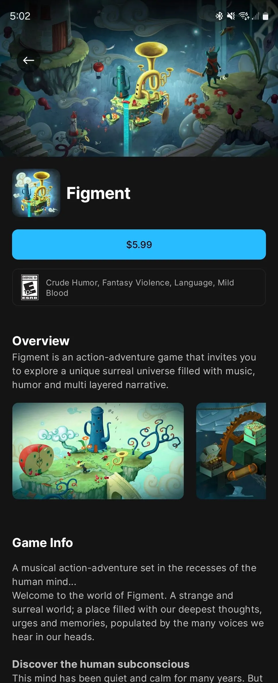 Trò chơi Figment trên Epic Games Store Android, minh họa khả năng port game PC chất lượng cao lên di động.
