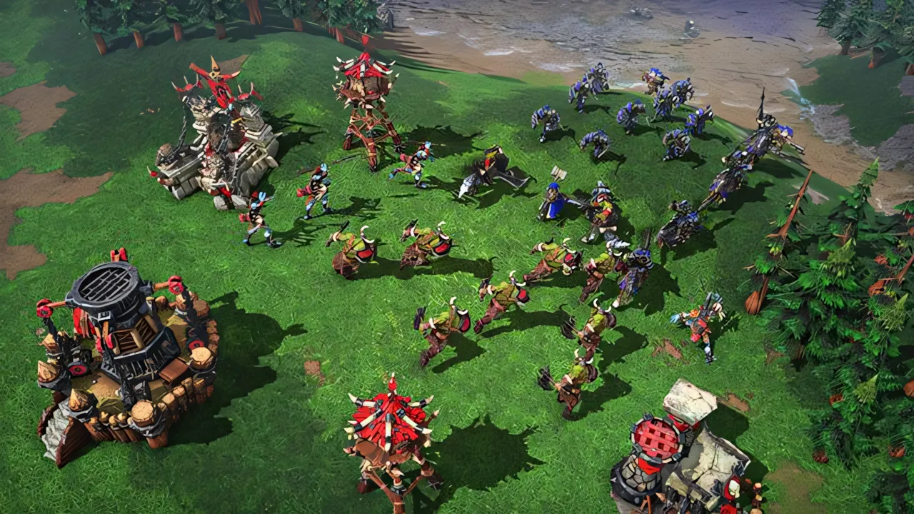 Tướng và quân đội đang giao tranh trong một bản đồ của Warcraft III