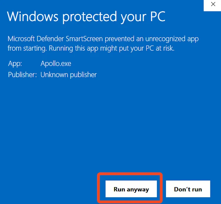 Tùy chọn chạy ứng dụng khi gặp cảnh báo của Windows Defender