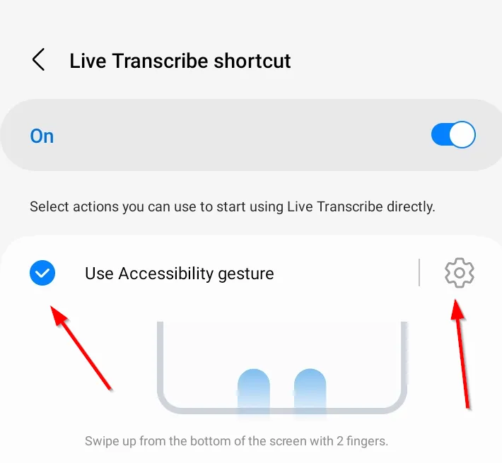 Tùy chọn cử chỉ trợ năng để khởi chạy Live Transcribe trên điện thoại Samsung