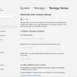 Tùy chọn Storage Sense trong Cài đặt trên Windows 11.