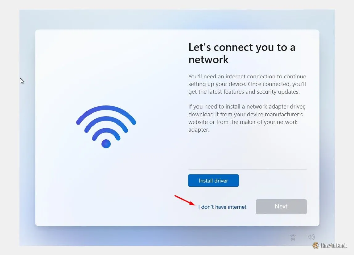 Tùy chọn Tôi không có Internet khi cài đặt Windows 11 để tránh tải bloatware