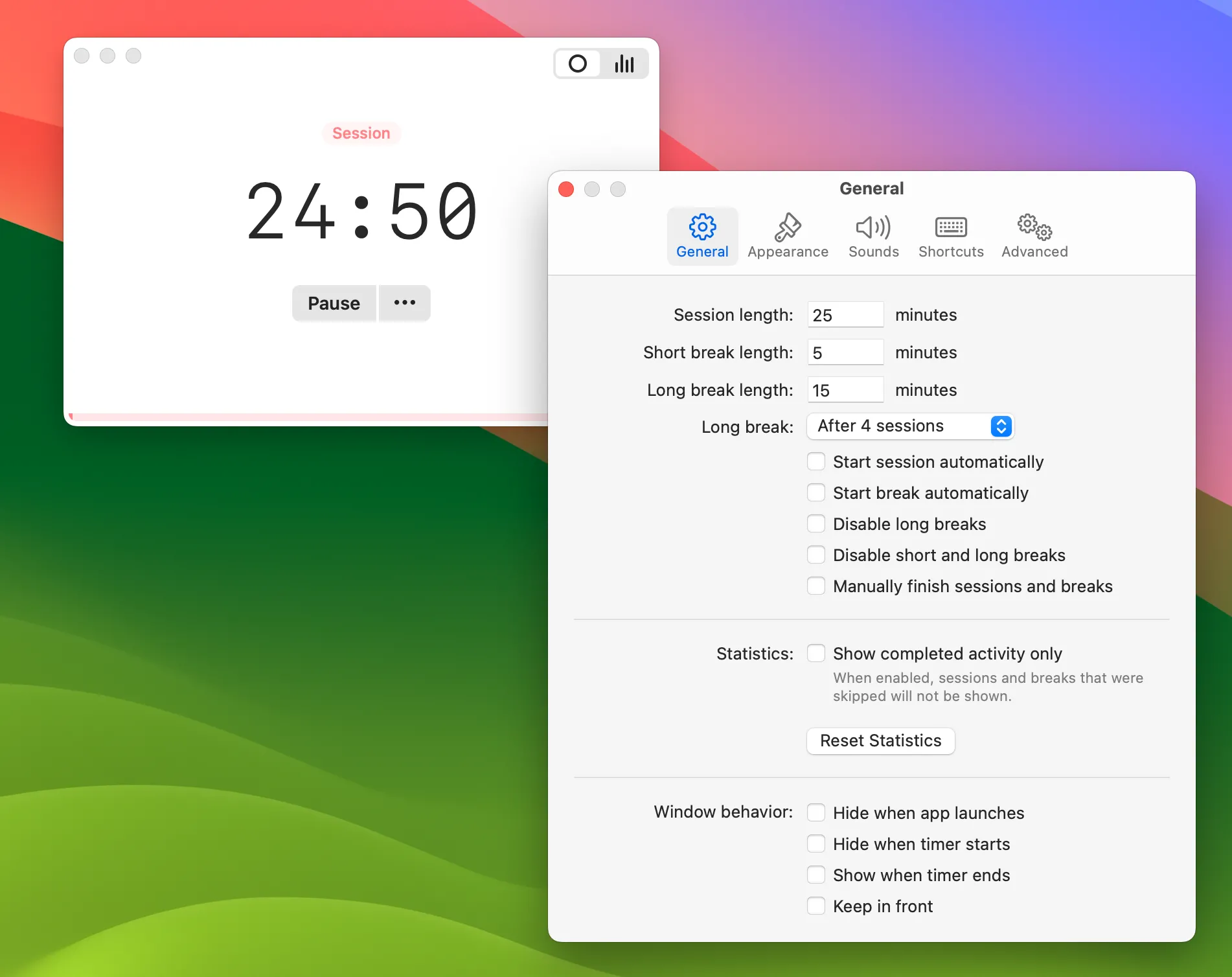 Ứng dụng Tomito với giao diện đơn giản và tiện ích widget trên macOS dành cho kỹ thuật Pomodoro