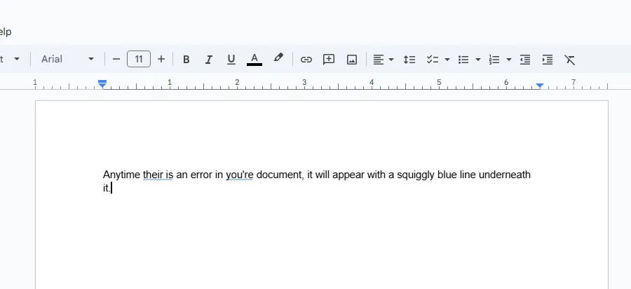 Văn bản có lỗi chính tả được Google Docs tự động sửa và gạch chân