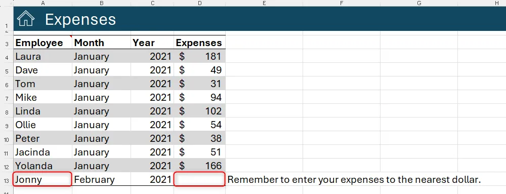 Ví dụ minh họa cách hàm IFS trong Excel tự động hiển thị hoặc ẩn hướng dẫn dựa trên điều kiện của các ô khác, giúp tối ưu không gian và tính tương tác.