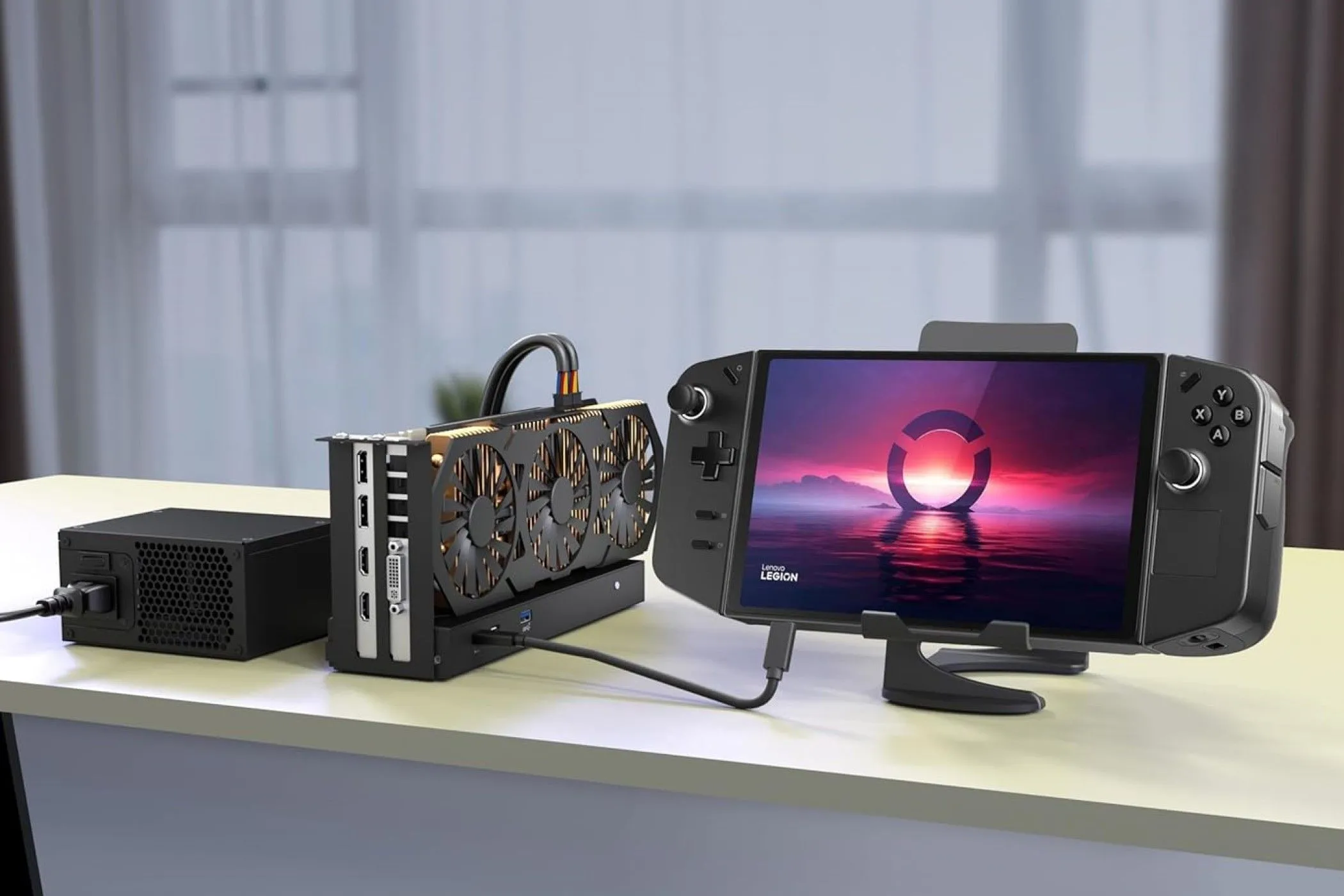 Vỏ bọc eGPU TREBLEET Thunderbolt 3 mini kết nối với Lenovo Legion GO để chơi game