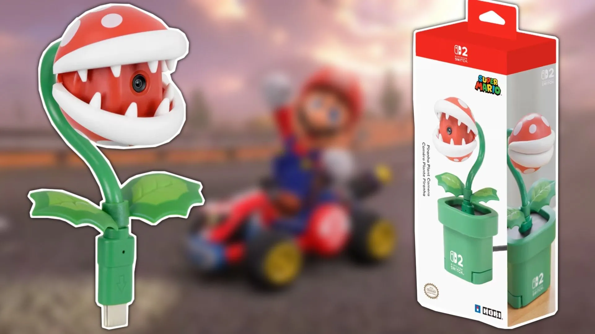 Webcam Hori hình cây Piranha Plant dành cho Nintendo Switch 2, dùng cho GameChat và một số game.