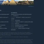 Yêu cầu cấu hình đề nghị của game Microsoft Flight Simulator 2024 trên Steam, hiển thị dung lượng RAM 32GB.
